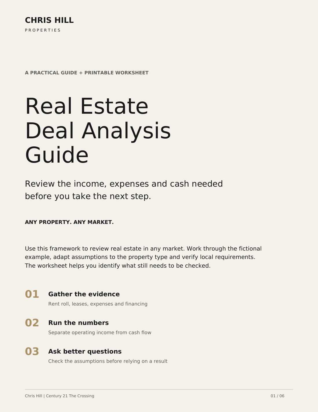 Actual six-page Real Estate Deal Analysis PDF cover